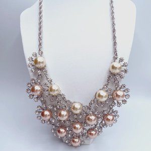 Silver Tone & Colored Imitation Peral Burst Statement Necklace